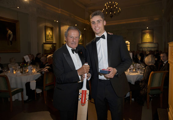 Jacks the lad! Walter Lawrence Schools Award winner, Will Jacks, is presented with a special medallion and a Gray-Nicolls bat by MCC President, Lord MacLaurin.